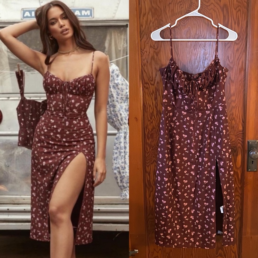 House of CB Carina Wine Floral Bustier Midi Dress